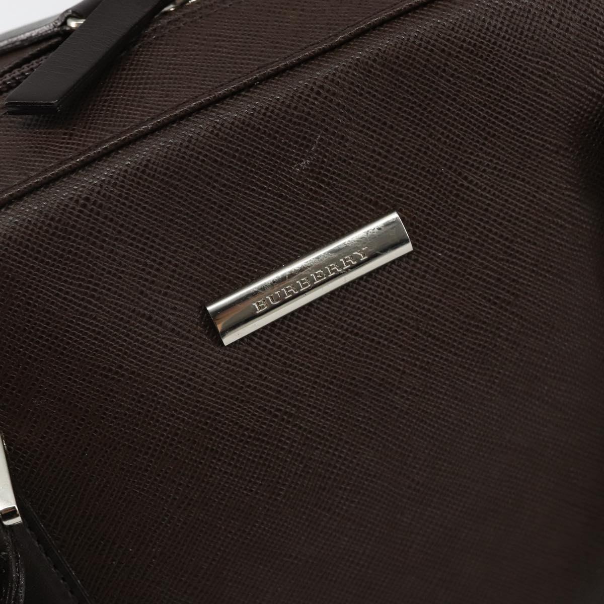 BURBERRY Hand Bag Leather Brown Silver Auth am9046