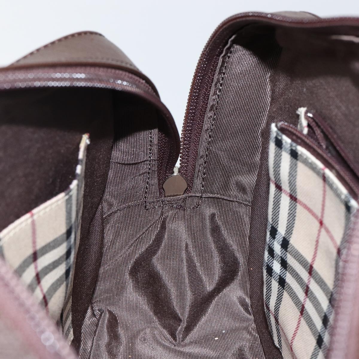 BURBERRY Hand Bag Leather Brown Silver Auth am9046