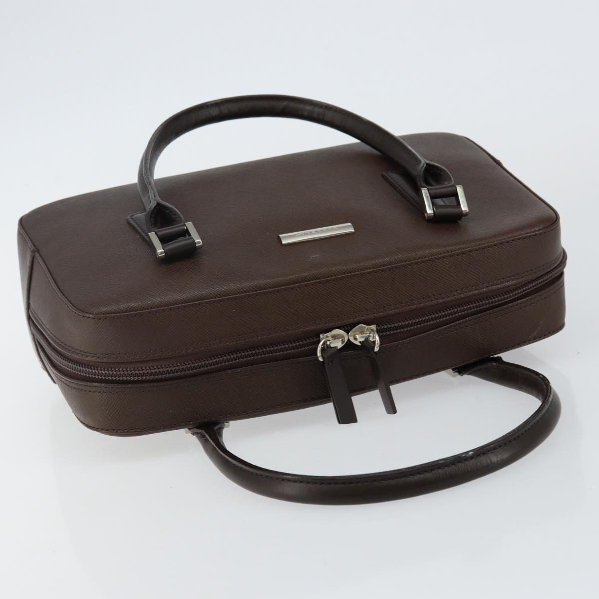 BURBERRY Hand Bag Leather Brown Silver Auth am9046