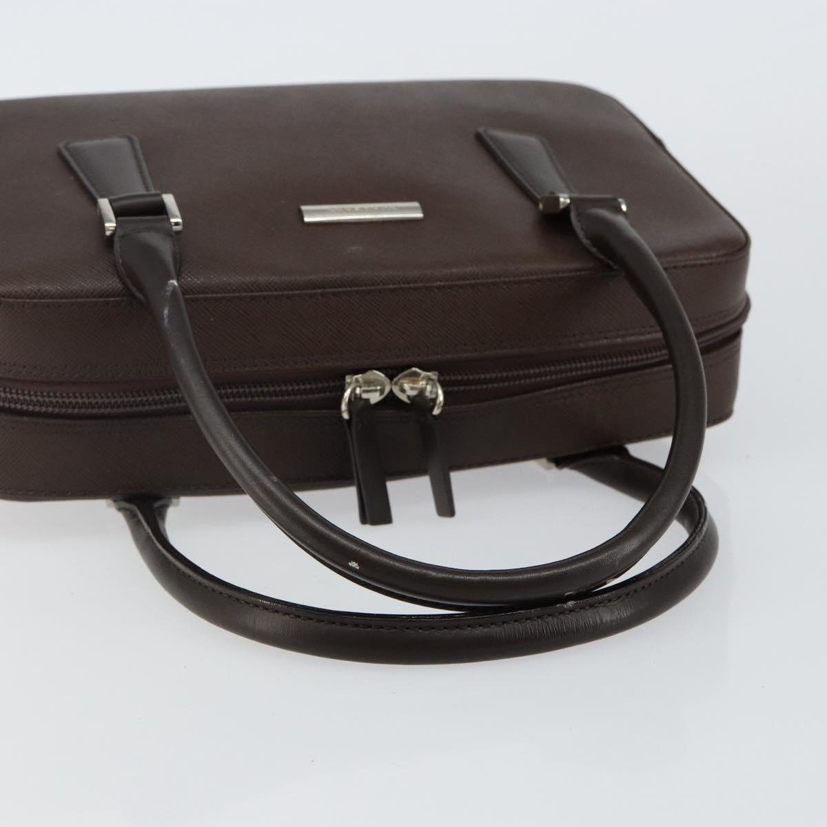 BURBERRY Hand Bag Leather Brown Silver Auth am9046