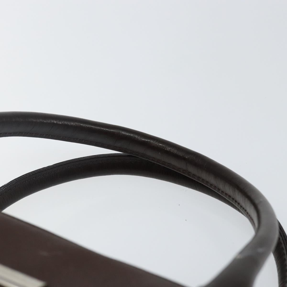 BURBERRY Hand Bag Leather Brown Silver Auth am9046