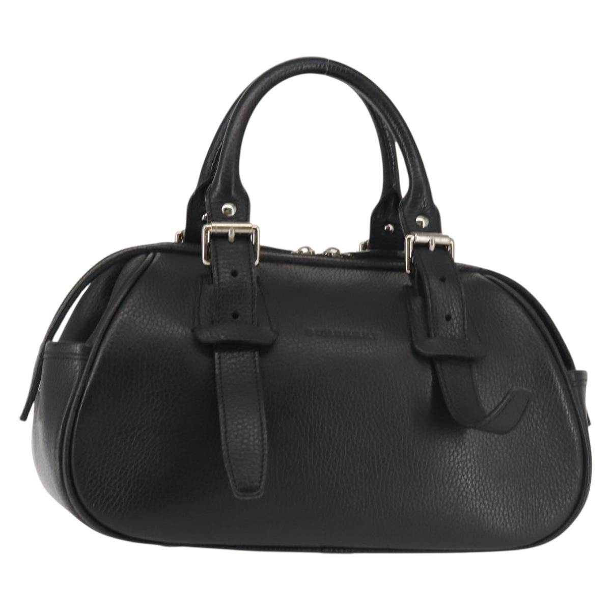 BURBERRY Hand Bag Leather Black Silver Auth am9047