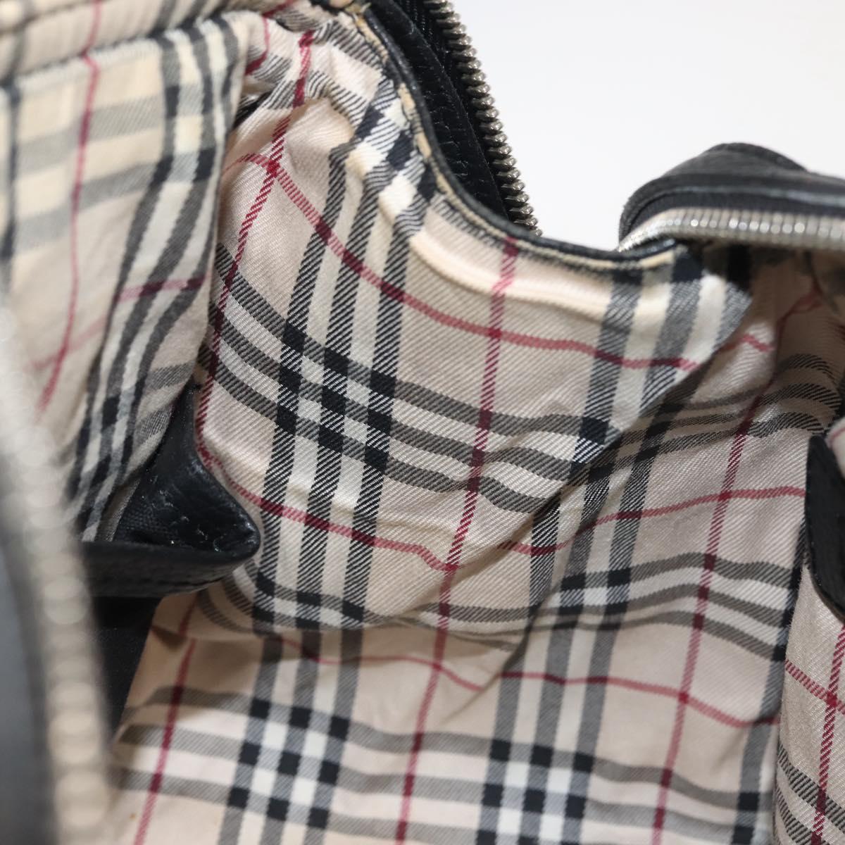 BURBERRY Hand Bag Leather Black Silver Auth am9047