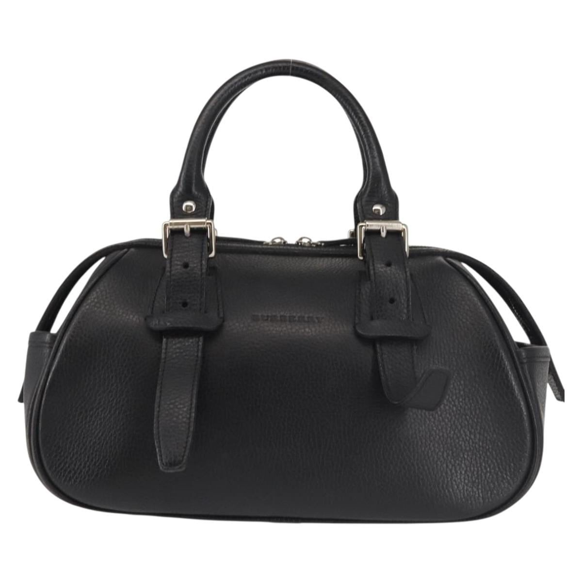 BURBERRY Hand Bag Leather Black Silver Auth am9047