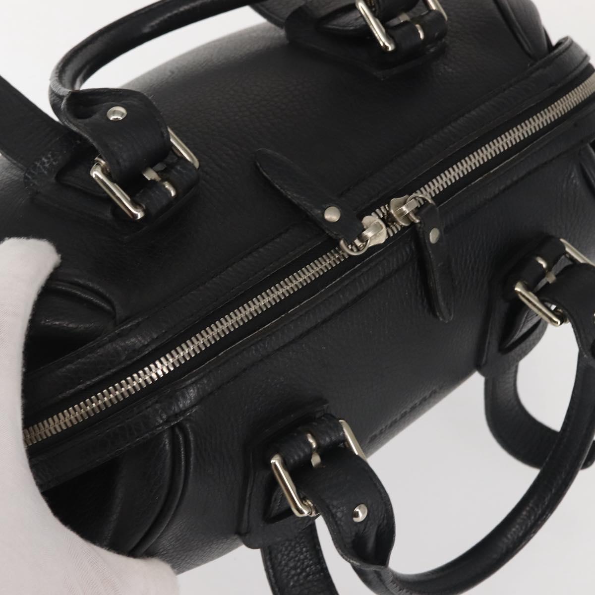 BURBERRY Hand Bag Leather Black Silver Auth am9047