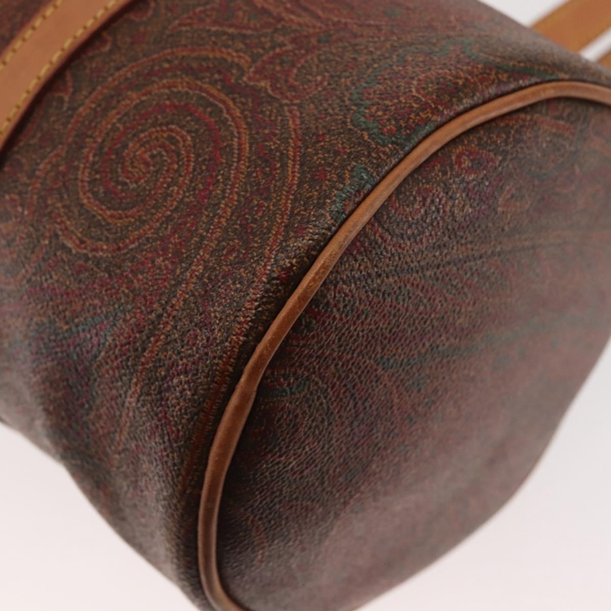 ETRO Paisley Hand Bag PVC Leather Brown Gold Auth am9049