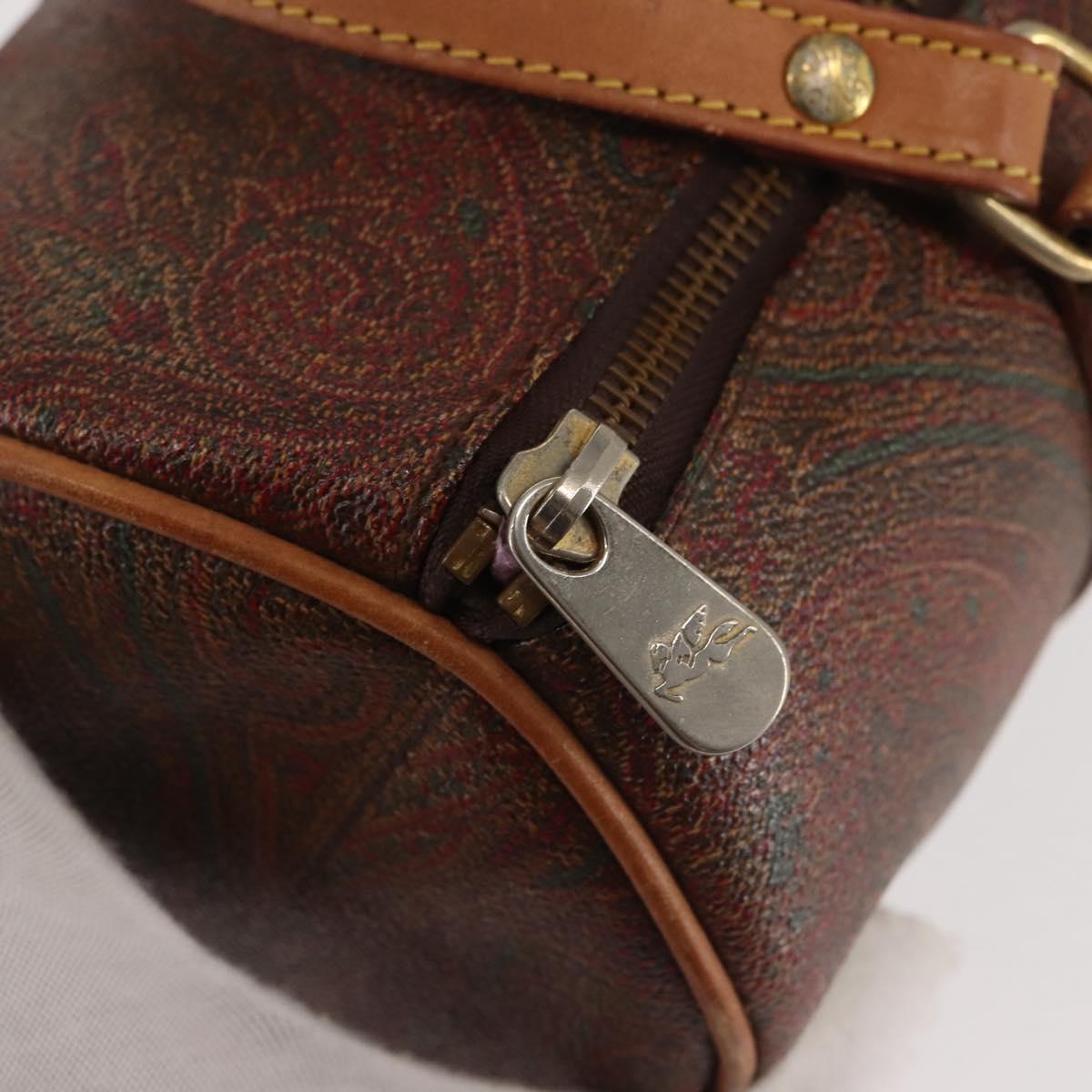 ETRO Paisley Hand Bag PVC Leather Brown Gold Auth am9049