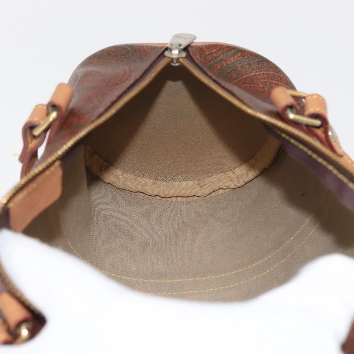 ETRO Paisley Hand Bag PVC Leather Brown Gold Auth am9049