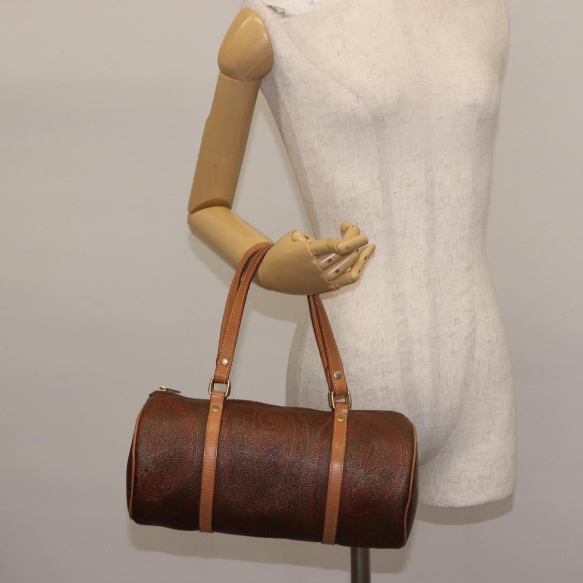 ETRO Paisley Hand Bag PVC Leather Brown Gold Auth am9049