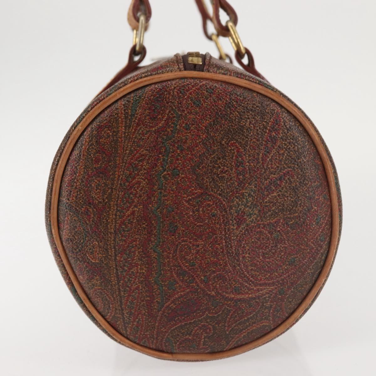 ETRO Paisley Hand Bag PVC Leather Brown Gold Auth am9049