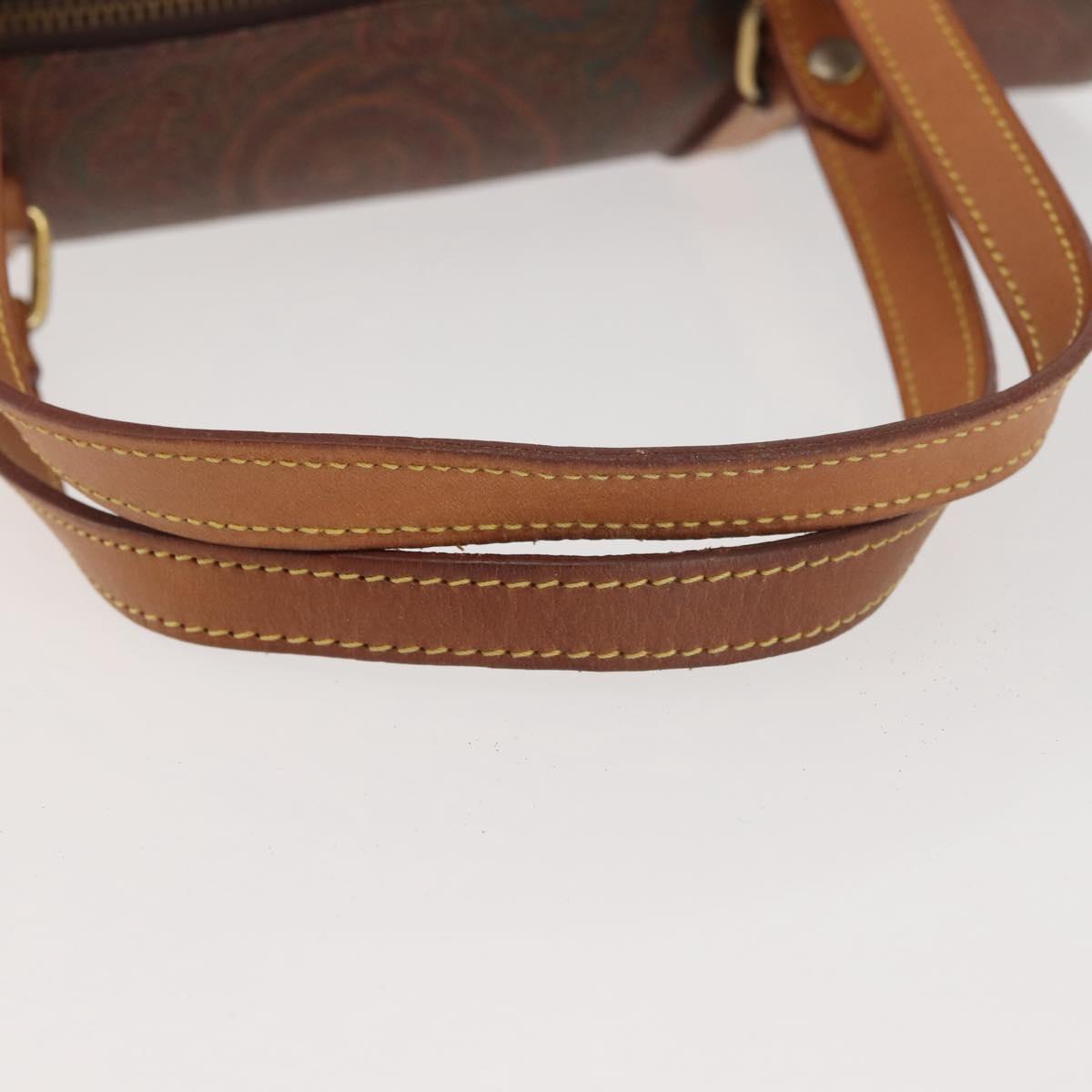 ETRO Paisley Hand Bag PVC Leather Brown Gold Auth am9049