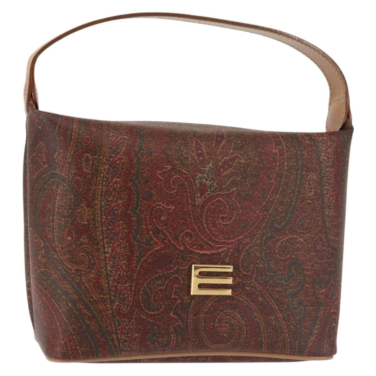 ETRO Paisley Hand Bag PVC Leather Brown Gold Auth am9050