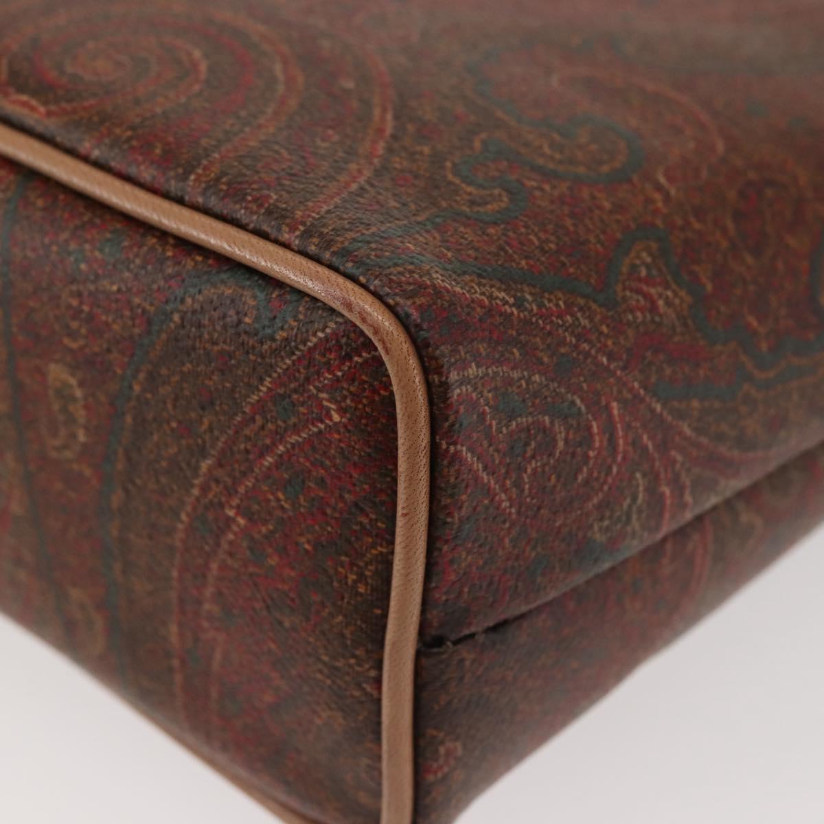 ETRO Paisley Hand Bag PVC Leather Brown Gold Auth am9050