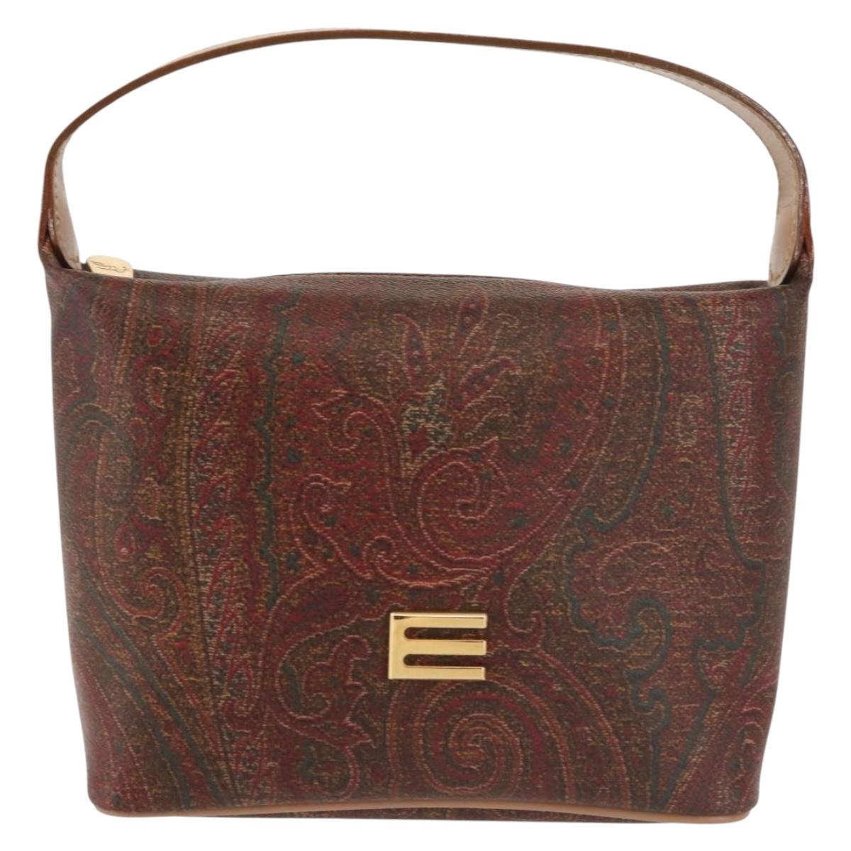 ETRO Paisley Hand Bag PVC Leather Brown Gold Auth am9050