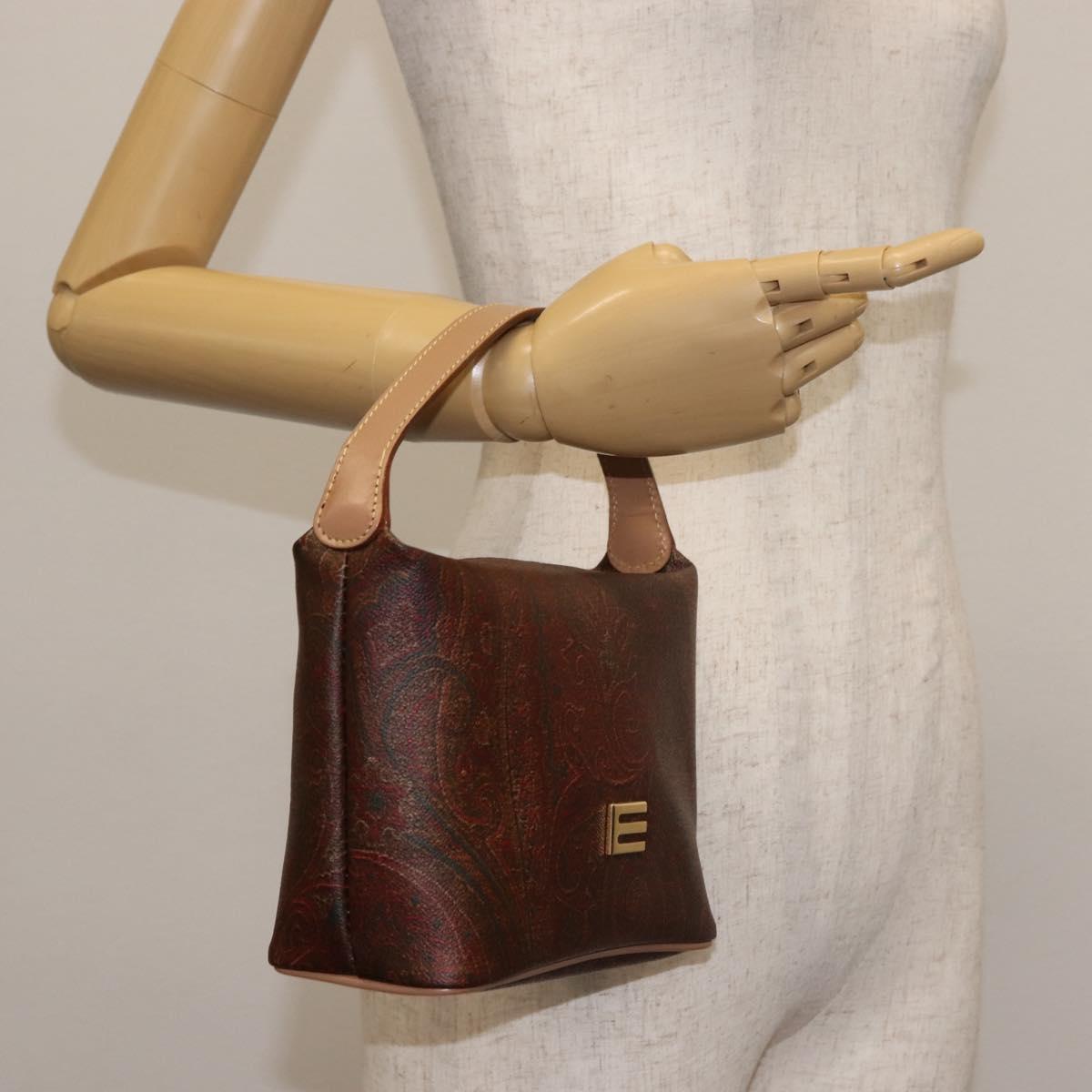 ETRO Paisley Hand Bag PVC Leather Brown Gold Auth am9050