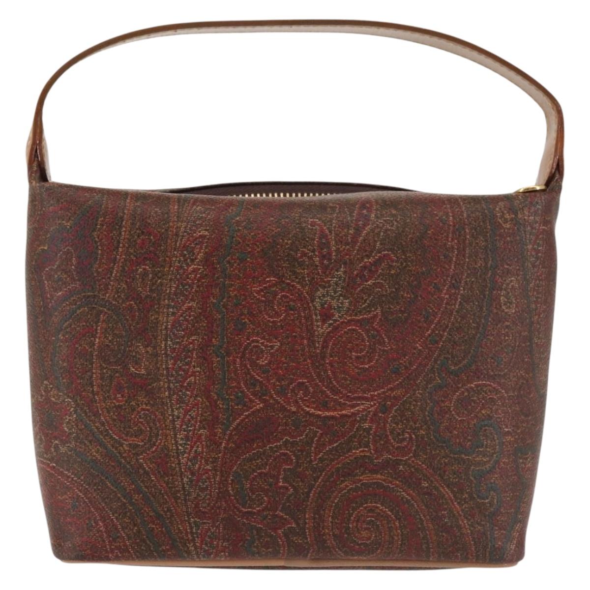 ETRO Paisley Hand Bag PVC Leather Brown Gold Auth am9050