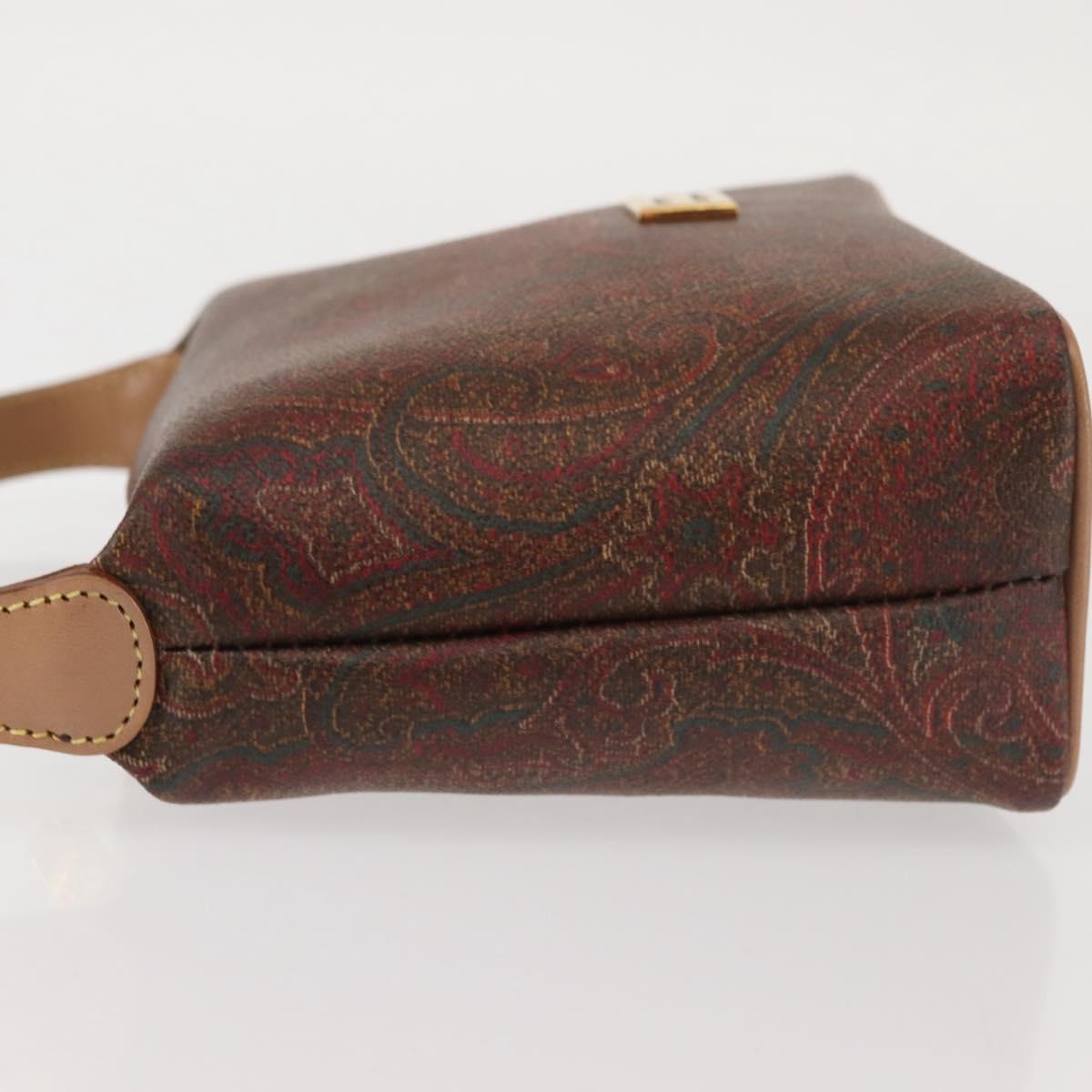 ETRO Paisley Hand Bag PVC Leather Brown Gold Auth am9050