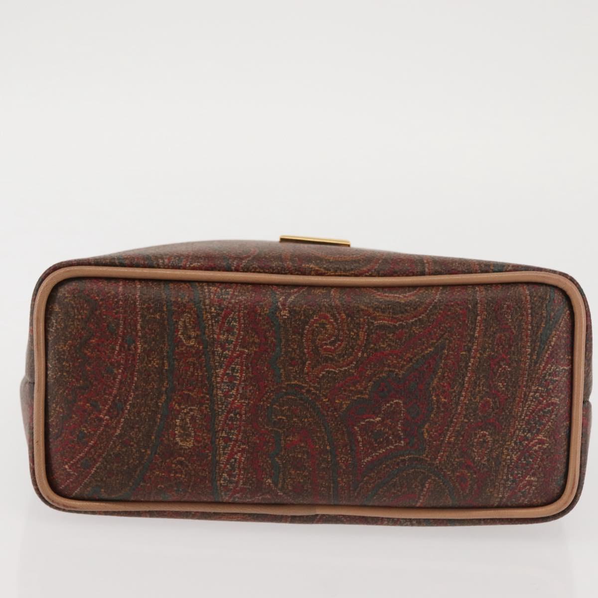 ETRO Paisley Hand Bag PVC Leather Brown Gold Auth am9050