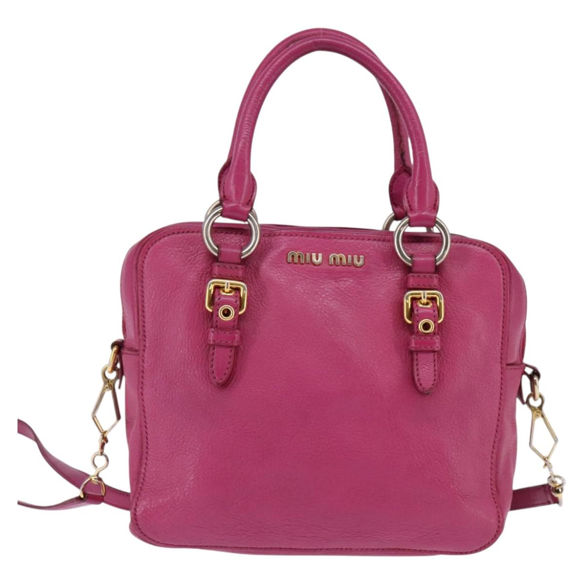 Miu Miu Matelasse Hand Bag Leather 2way Pink Gold Auth am9052