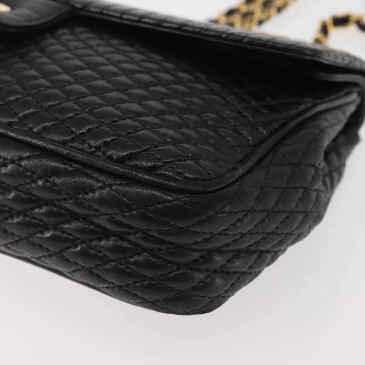 BALLY Chain Shoulder Bag Leather Black Gold Auth am9054