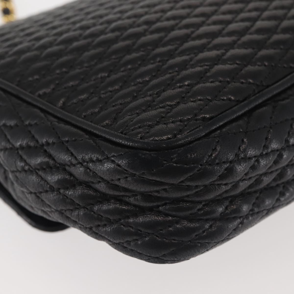 BALLY Chain Shoulder Bag Leather Black Gold Auth am9054