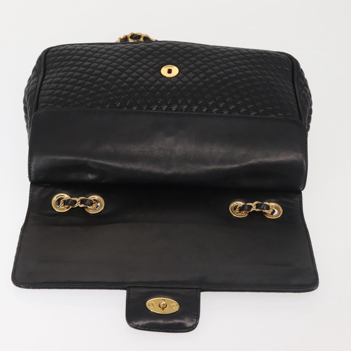 BALLY Chain Shoulder Bag Leather Black Gold Auth am9054