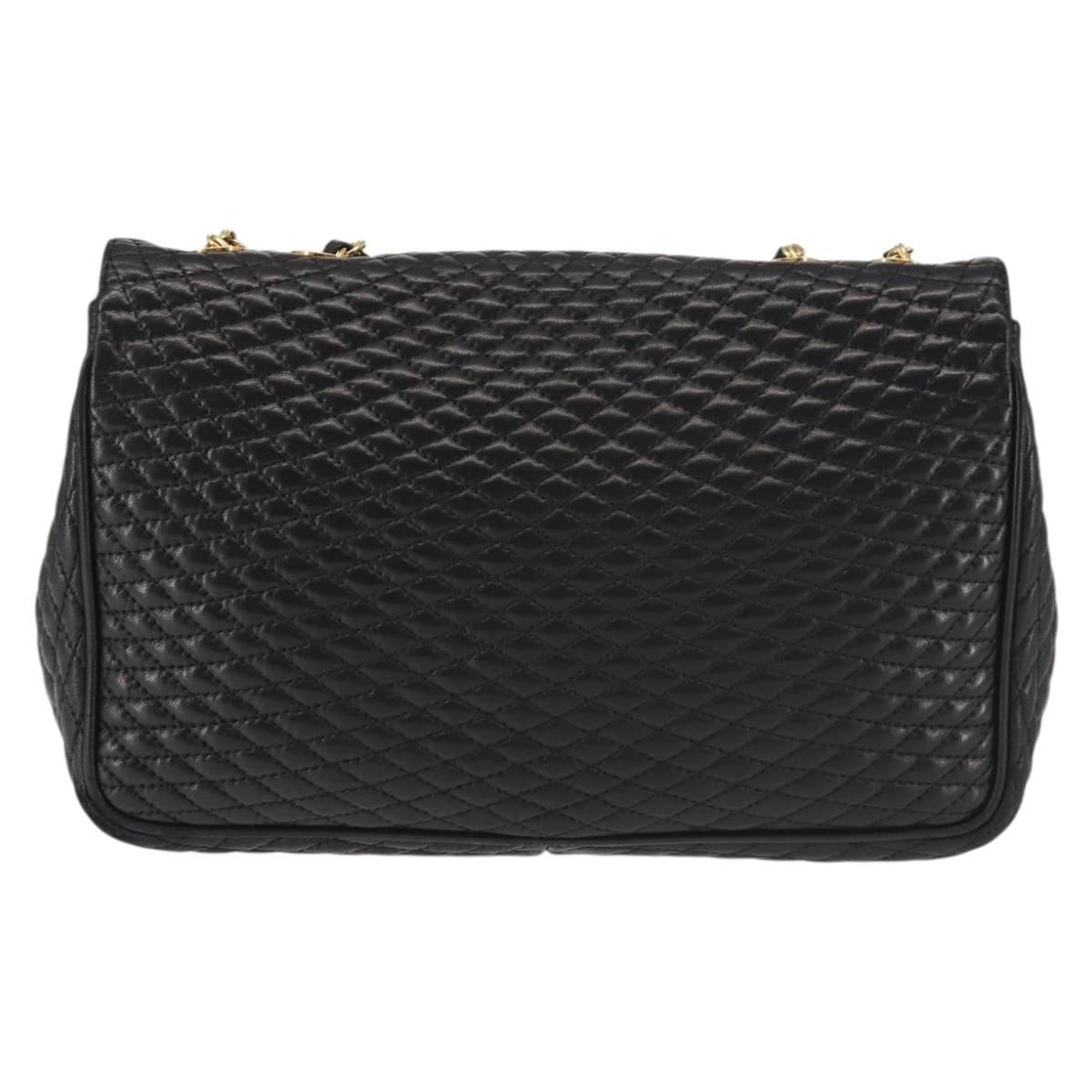 BALLY Chain Shoulder Bag Leather Black Gold Auth am9054