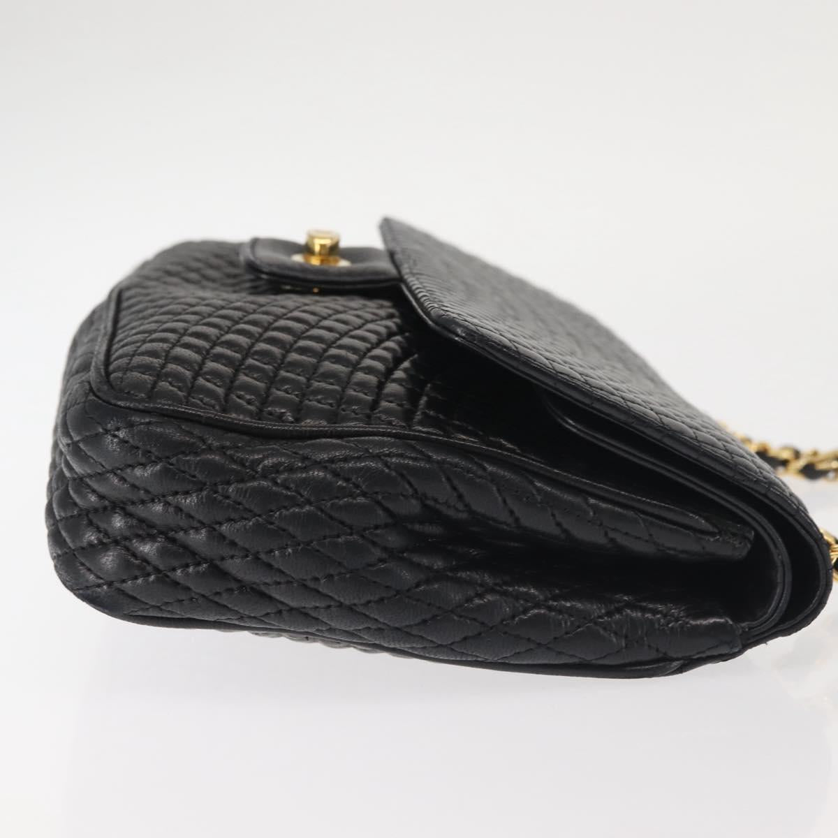 BALLY Chain Shoulder Bag Leather Black Gold Auth am9054