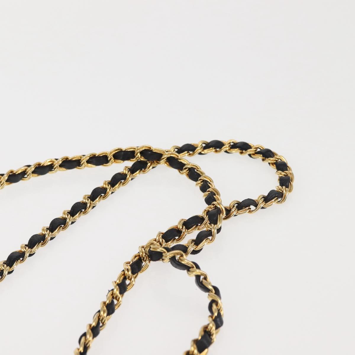 BALLY Chain Shoulder Bag Leather Black Gold Auth am9054