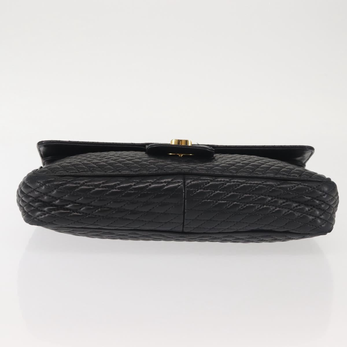 BALLY Chain Shoulder Bag Leather Black Gold Auth am9054