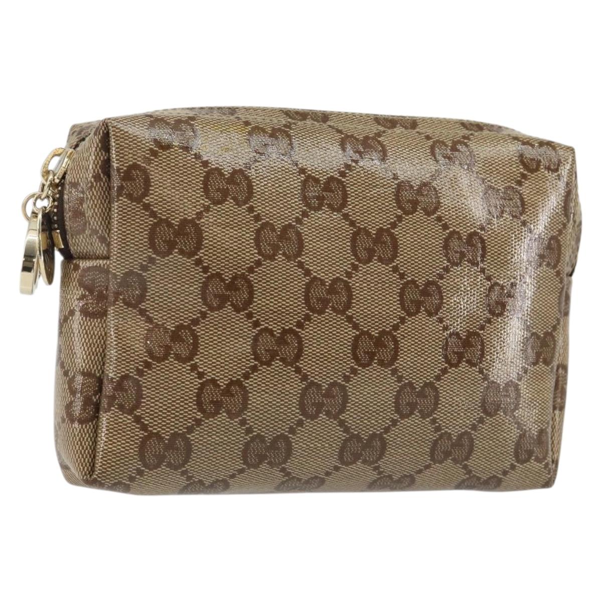 GUCCI GG Crystal Pouch Beige Gold 203356 Auth am9055