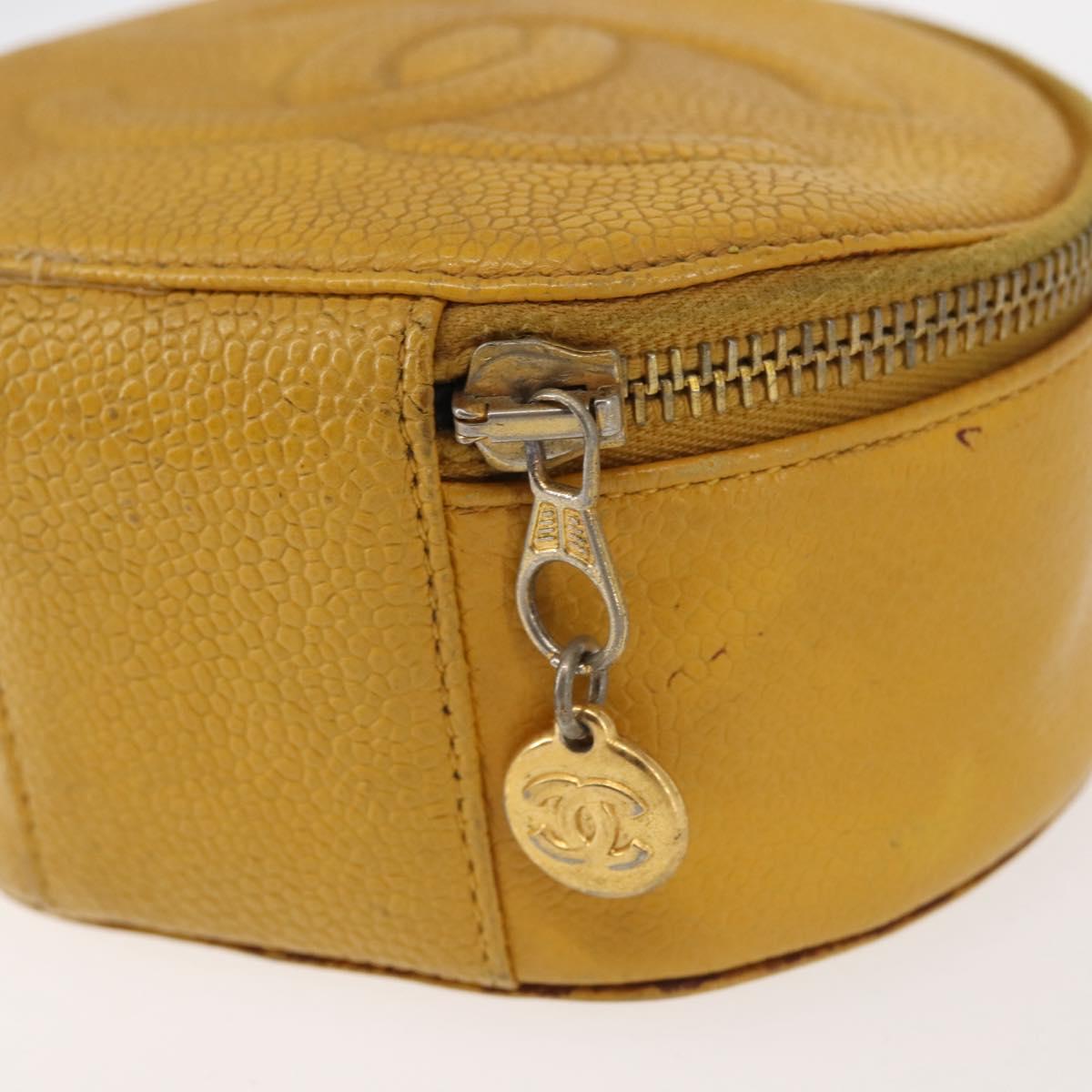 CHANEL COCO Mark Jewelry Box Caviar Skin Yellow Gold CC Auth am9057