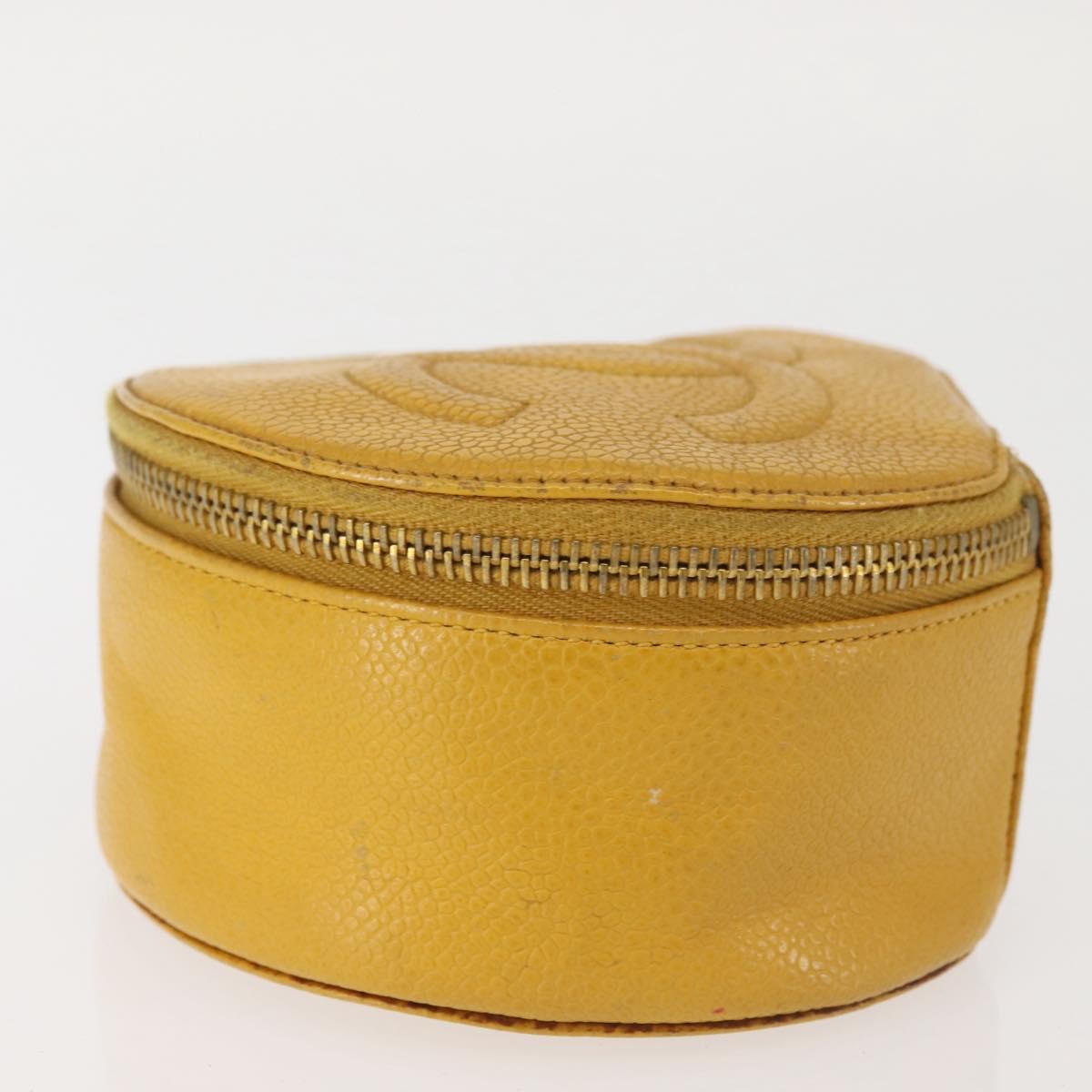 CHANEL COCO Mark Jewelry Box Caviar Skin Yellow Gold CC Auth am9057