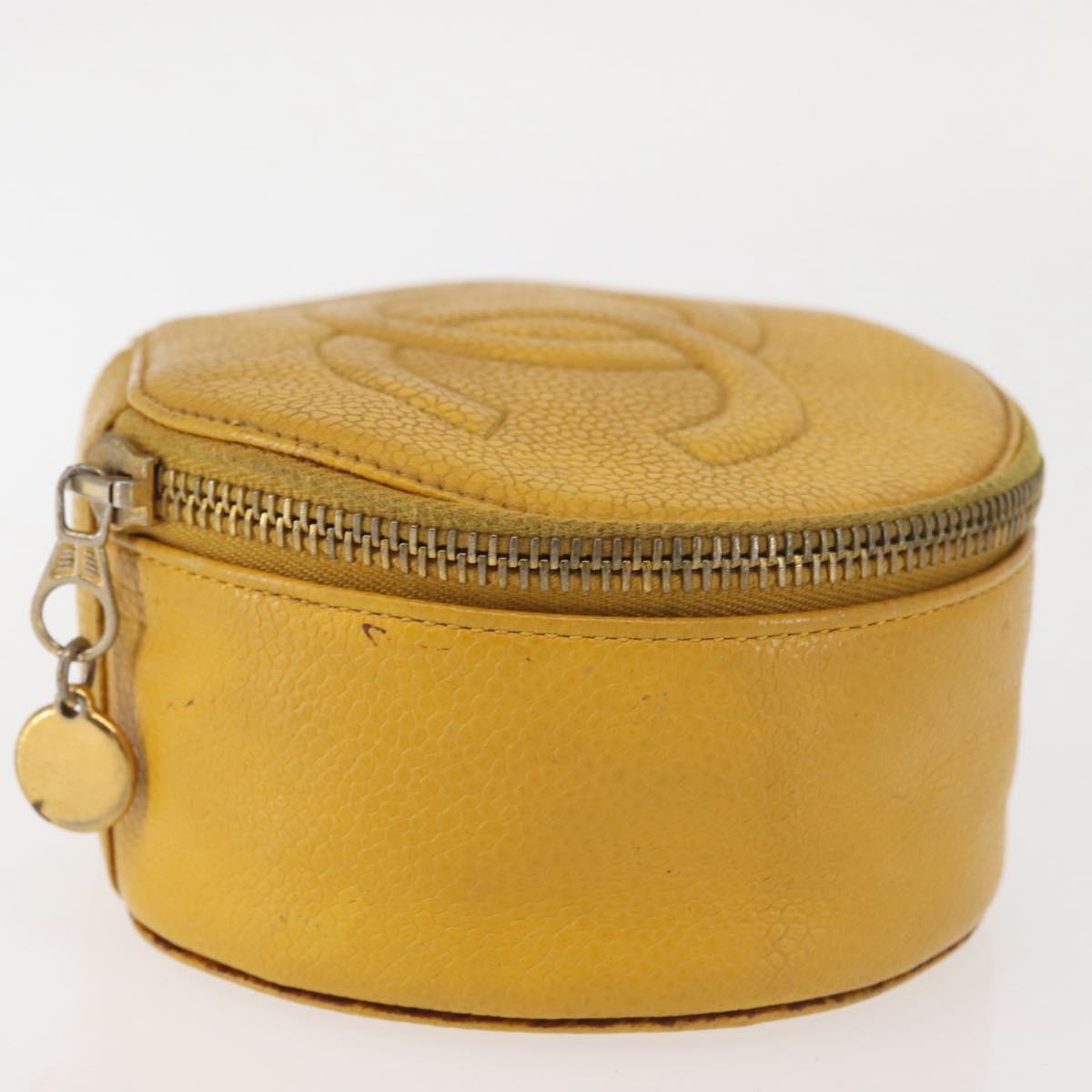 CHANEL COCO Mark Jewelry Box Caviar Skin Yellow Gold CC Auth am9057