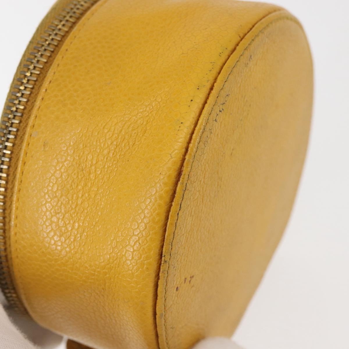 CHANEL COCO Mark Jewelry Box Caviar Skin Yellow Gold CC Auth am9057