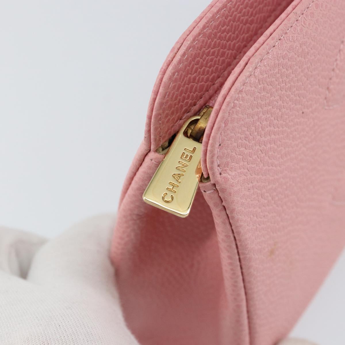 CHANEL COCO Mark Pouch Caviar Skin Pink Gold CC Auth am9058