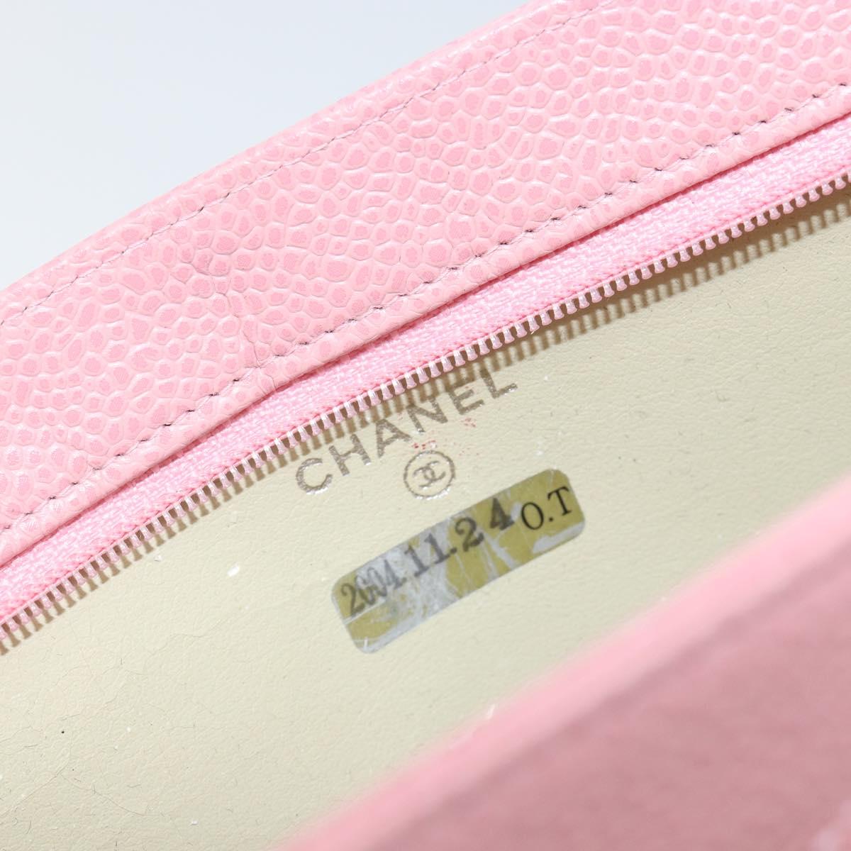 CHANEL COCO Mark Pouch Caviar Skin Pink Gold CC Auth am9058
