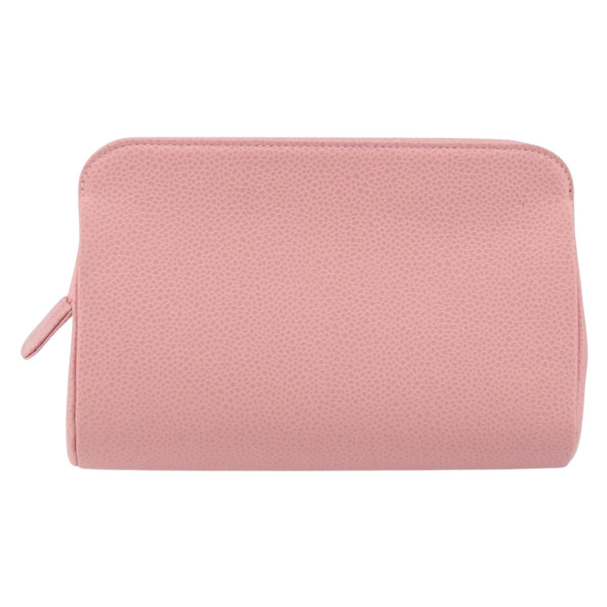 CHANEL COCO Mark Pouch Caviar Skin Pink Gold CC Auth am9058