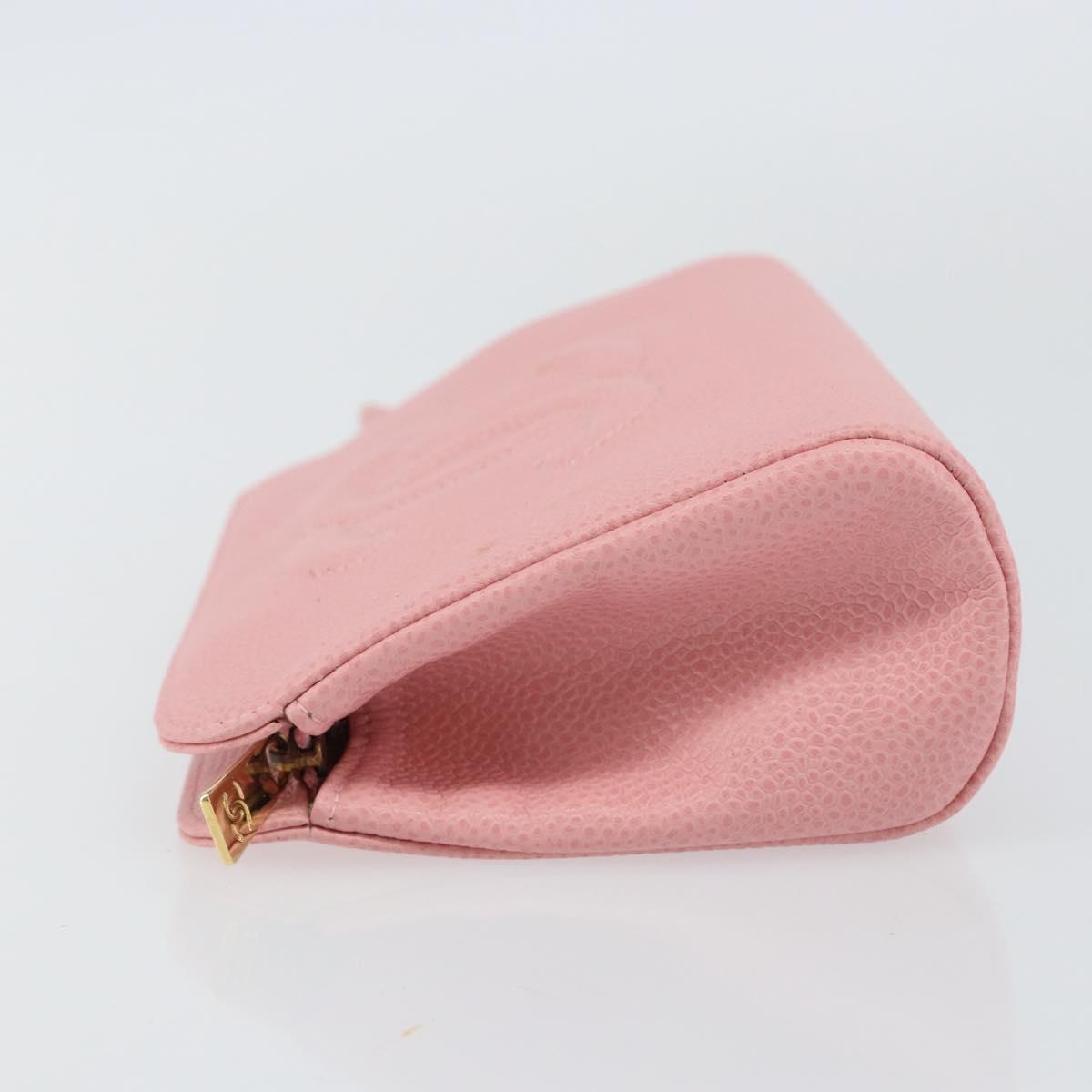 CHANEL COCO Mark Pouch Caviar Skin Pink Gold CC Auth am9058