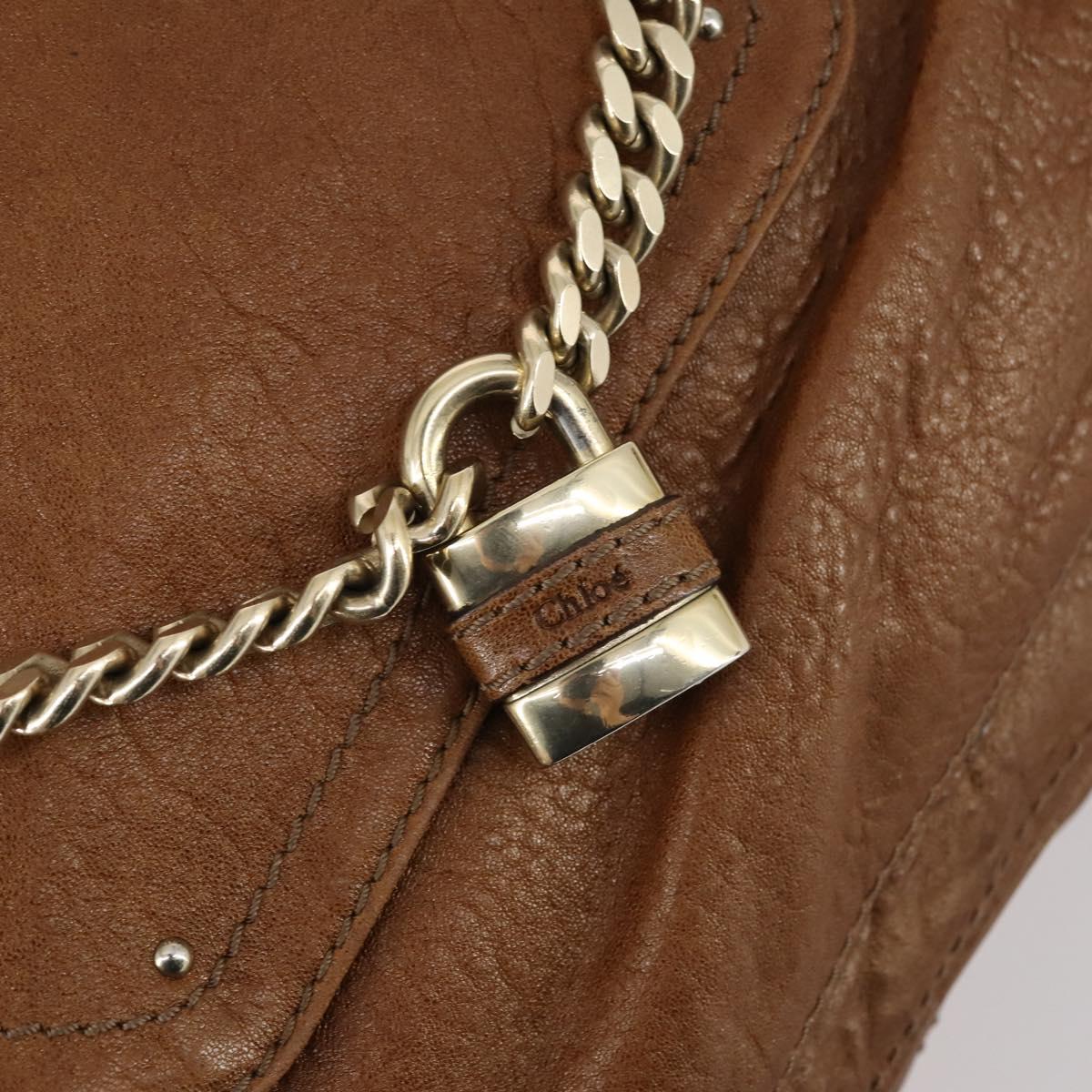 Chloe Paddington Shoulder Bag Leather Brown Gold Auth am9059