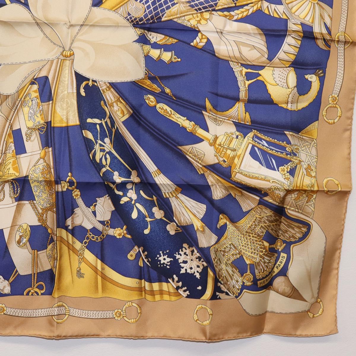 HERMES Carre 90 Scarf ""Soleil de Soie"" Silk Beige Auth am9063