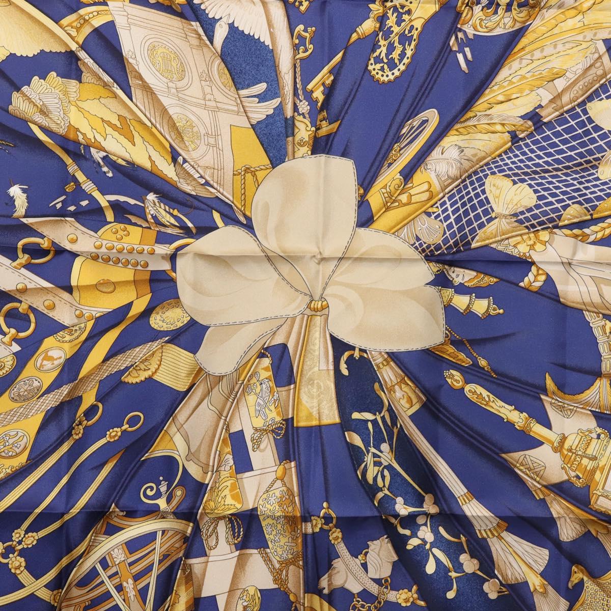 HERMES Carre 90 Scarf ""Soleil de Soie"" Silk Beige Auth am9063