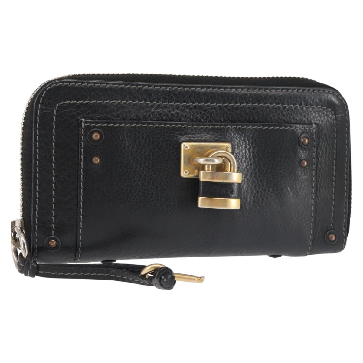 Chloe Paddington Long Wallet Leather Black Auth am9065