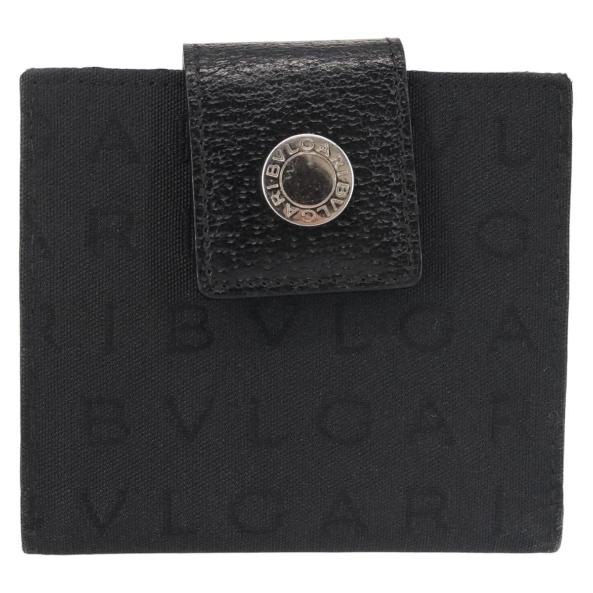 BVLGARI Logo Mania Bifold Wallet Canvas Black Auth am9073
