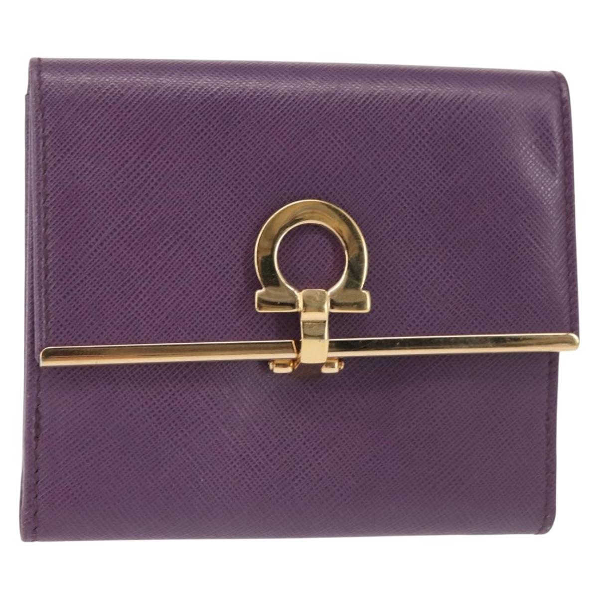 Salvatore Ferragamo Gancini Wallet Leather Purple Gold Auth am9074