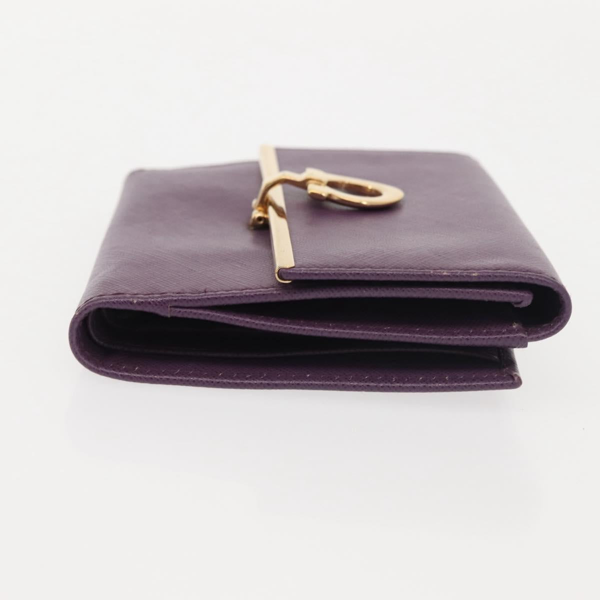 Salvatore Ferragamo Gancini Wallet Leather Purple Gold Auth am9074