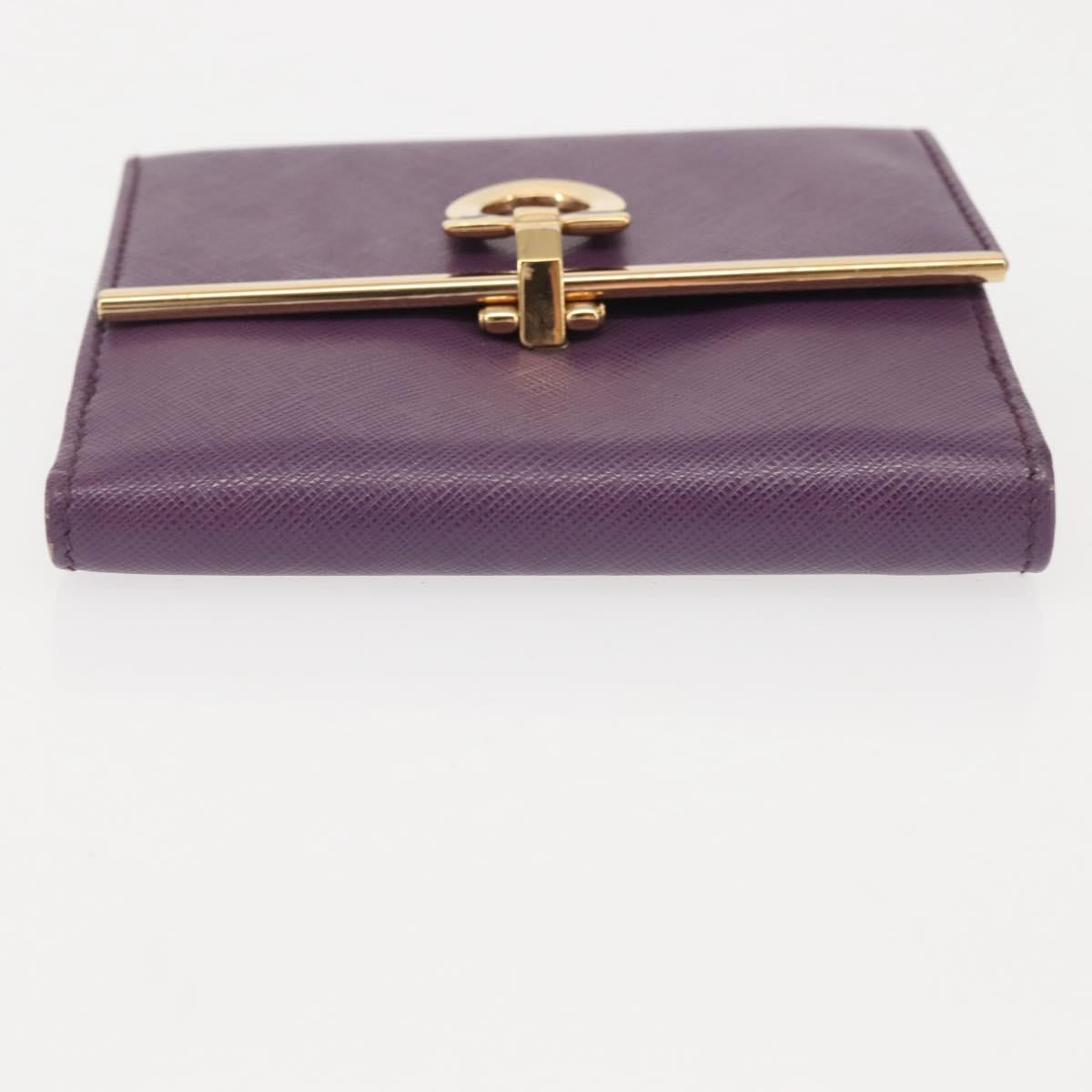 Salvatore Ferragamo Gancini Wallet Leather Purple Gold Auth am9074