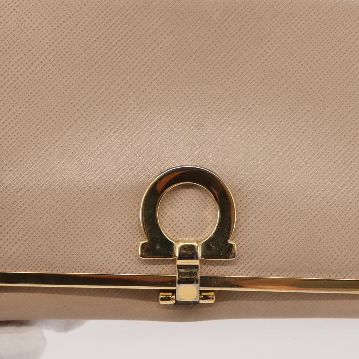 Salvatore Ferragamo Gancini Long Wallet Leather Beige Gold Auth am9075