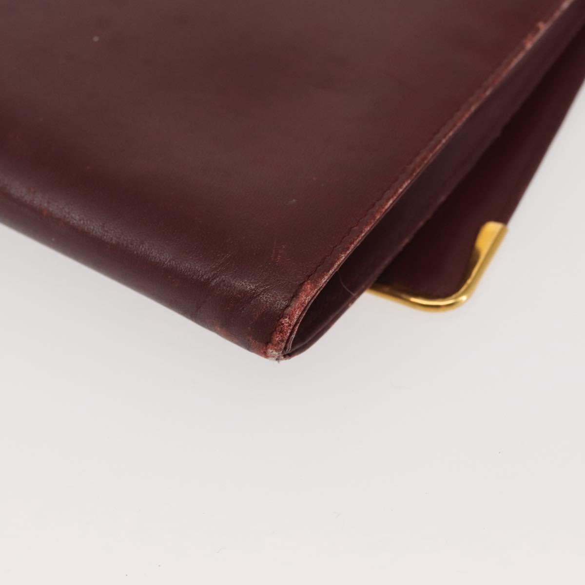 CARTIER Must Line Clutch Bag Leather Bordeaux Gold Auth am9078