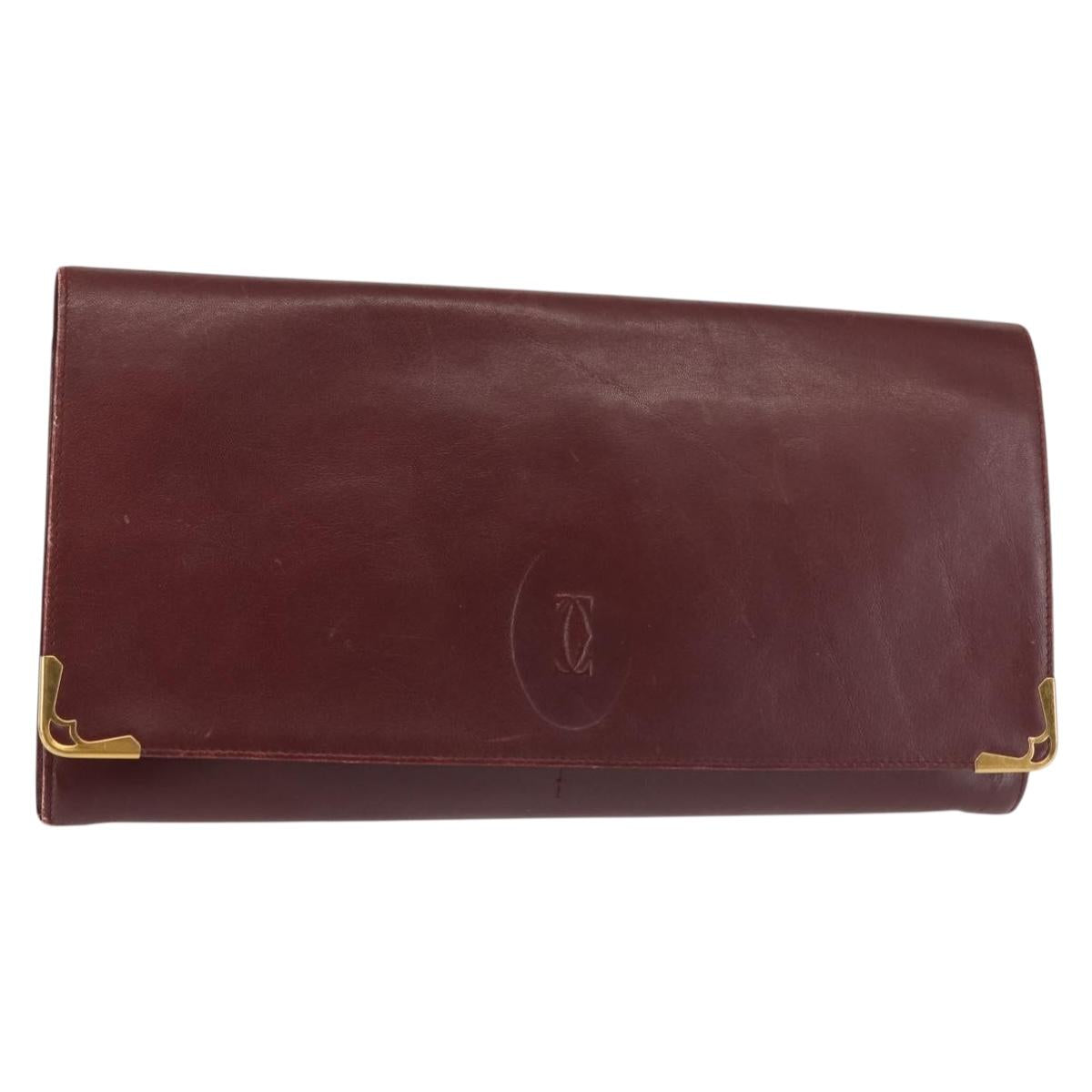 CARTIER Must Line Clutch Bag Leather Bordeaux Gold Auth am9078